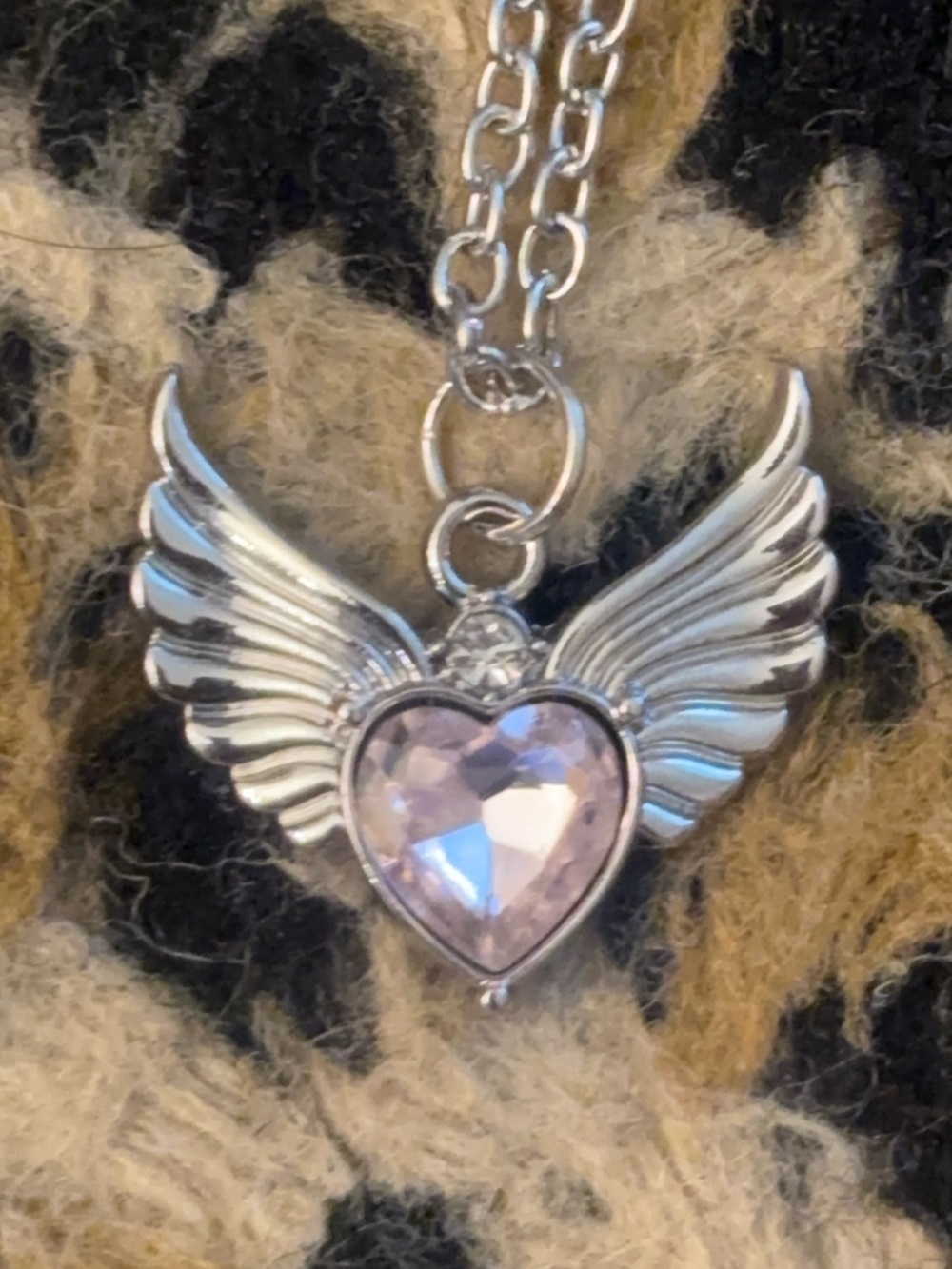 16” pink heart angel necklace